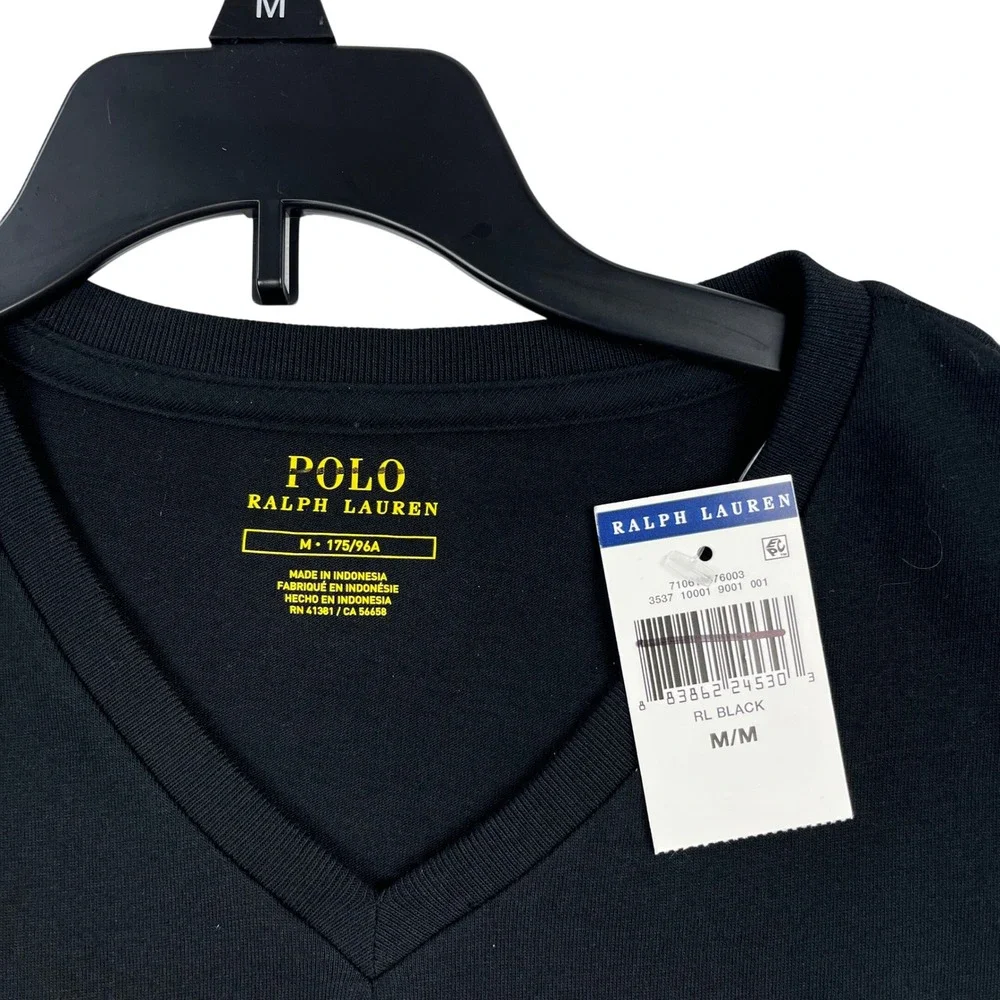 Polo Ralph Lauren Mens V-Neck T-Shirt Black Red Pony Logo Size Medium NWOT
